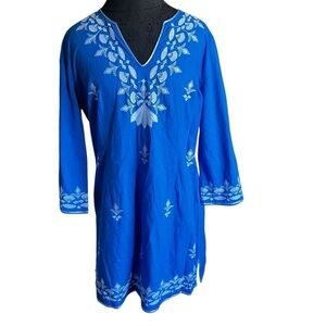 Jude Connally Blue Cotton Embroidered Tunic Dress Medium